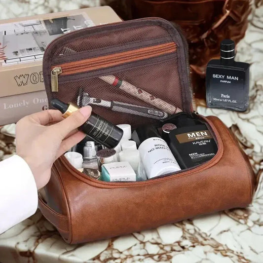 Trousse toilette homme marron – cuir PU vintage – élégante & pratique - TroussesToilette