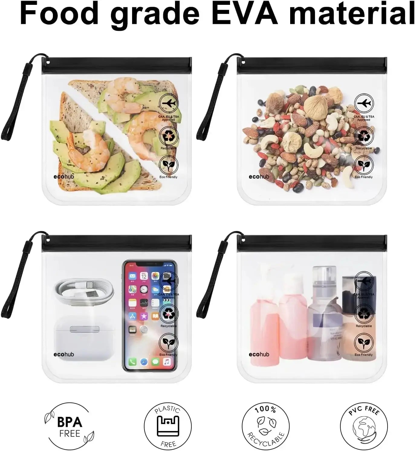 Trousse avion 20x20cm transparente EVA noir | Cabine 1L mixte TroussesToilette