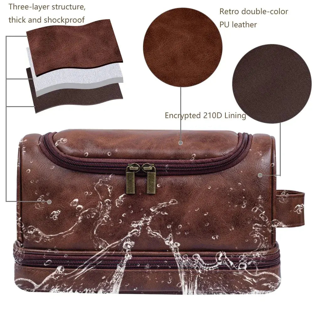 Trousse de toilette homme XL marron vintage, étanche - voyage - TroussesToilette