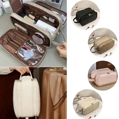 Multifunctional Makeup Bag For Women PU Leather Large Capacity Portable Double Zipper Travel Makeup Brush Toiletries Storage Bag TroussesToilette