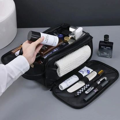 Trousse toilette homme noire – grand format cuir PU – voyage & salle de bain - TroussesToilette
