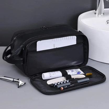 Trousse toilette homme noire – grand format cuir PU – voyage & salle de bain - TroussesToilette