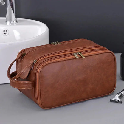 Trousse toilette homme marron XL grande capacité voyage longue durée