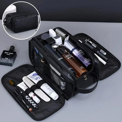 Trousse toilette homme noire – grand format cuir PU – voyage & salle de bain - TroussesToilette