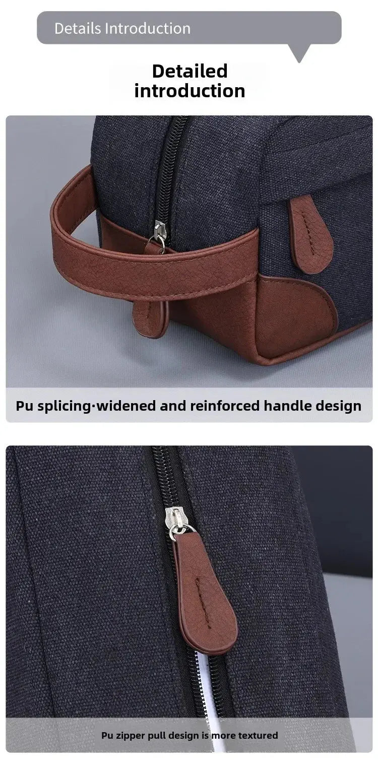 Trousse toilette homme noire toile & cuir – Grand format TroussesToilette