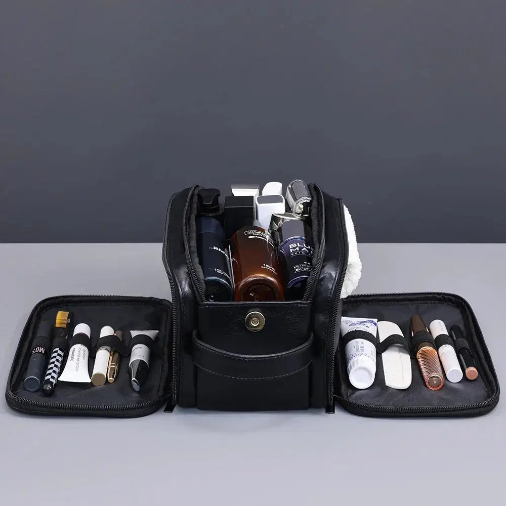 Trousse toilette homme noire – grand format cuir PU – voyage & salle de bain - TroussesToilette