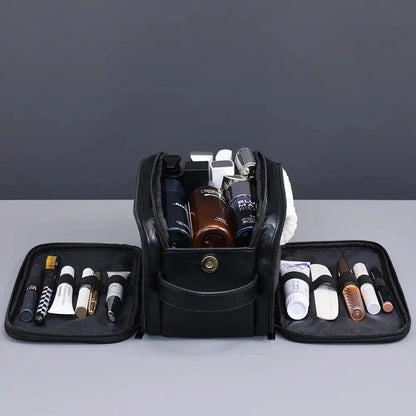 Trousse toilette homme noire – grand format cuir PU – voyage & salle de bain - TroussesToilette
