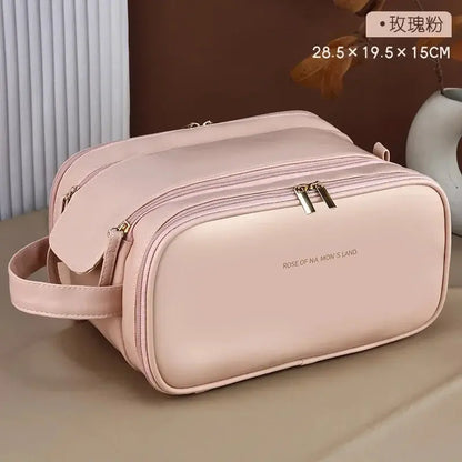 Multifunctional Makeup Bag For Women PU Leather Large Capacity Portable Double Zipper Travel Makeup Brush Toiletries Storage Bag TroussesToilette