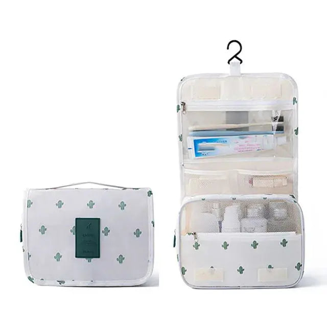 Trousse toilette suspendue blanche motif cactus imperméable mixte