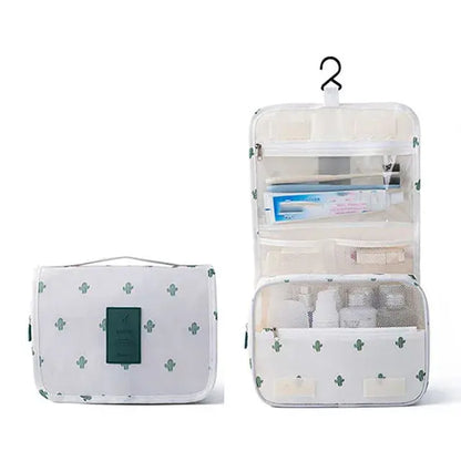 Trousse toilette suspendue blanche motif cactus imperméable mixte