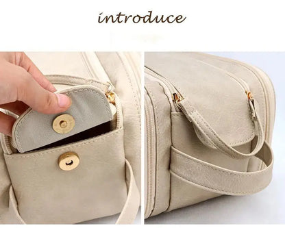 Multifunctional Makeup Bag For Women PU Leather Large Capacity Portable Double Zipper Travel Makeup Brush Toiletries Storage Bag TroussesToilette