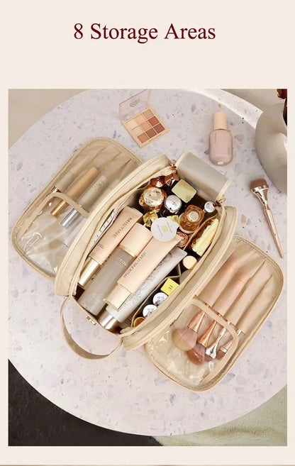 Multifunctional Makeup Bag For Women PU Leather Large Capacity Portable Double Zipper Travel Makeup Brush Toiletries Storage Bag TroussesToilette