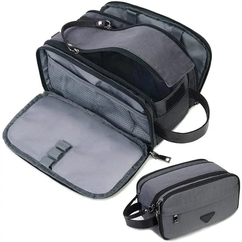 Vue intérieure trousse toilette homme noire poches filet rangement