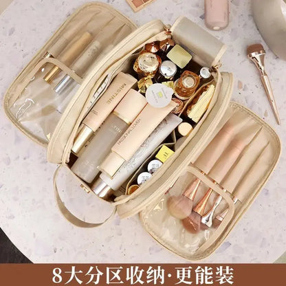 Multifunctional Makeup Bag For Women PU Leather Large Capacity Portable Double Zipper Travel Makeup Brush Toiletries Storage Bag TroussesToilette