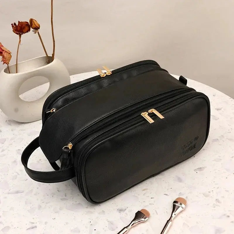 Multifunctional Makeup Bag For Women PU Leather Large Capacity Portable Double Zipper Travel Makeup Brush Toiletries Storage Bag TroussesToilette