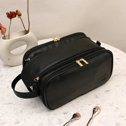 Multifunctional Makeup Bag For Women PU Leather Large Capacity Portable Double Zipper Travel Makeup Brush Toiletries Storage Bag TroussesToilette