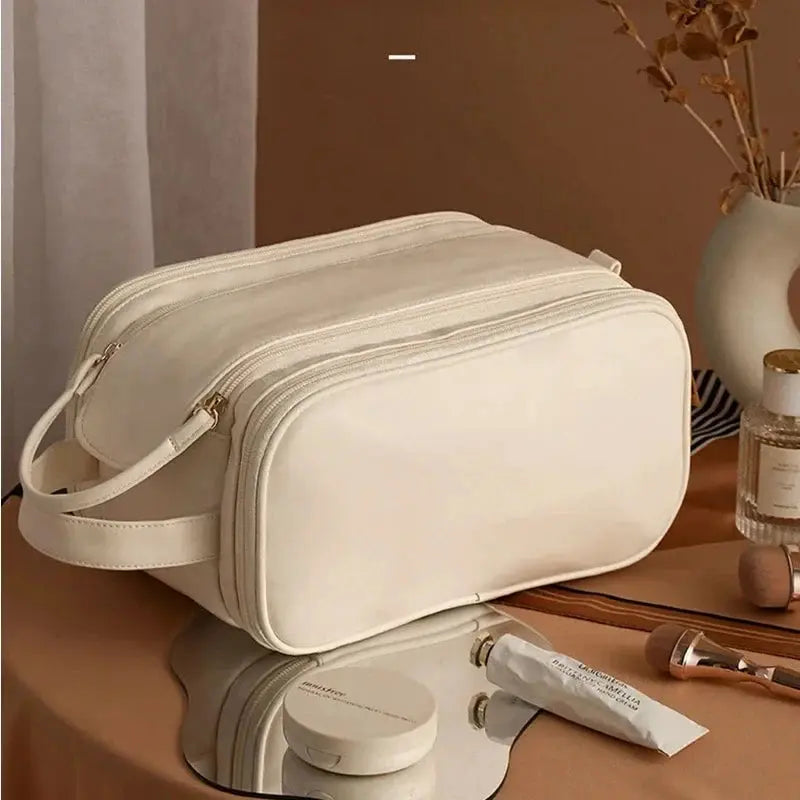 Multifunctional Makeup Bag For Women PU Leather Large Capacity Portable Double Zipper Travel Makeup Brush Toiletries Storage Bag TroussesToilette