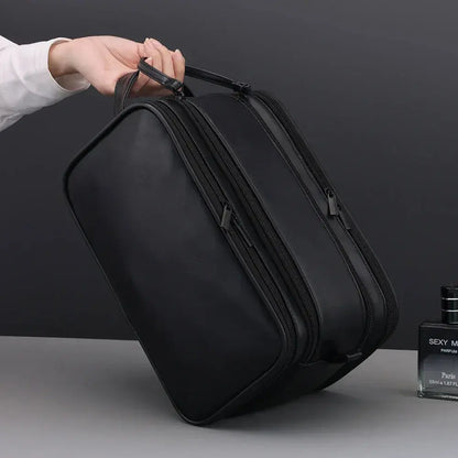 Trousse toilette homme noire – grand format cuir PU – voyage & salle de bain - TroussesToilette