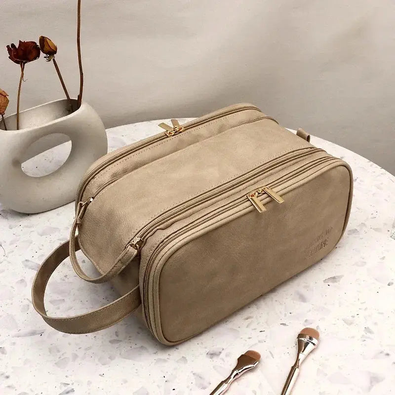 Multifunctional Makeup Bag For Women PU Leather Large Capacity Portable Double Zipper Travel Makeup Brush Toiletries Storage Bag TroussesToilette