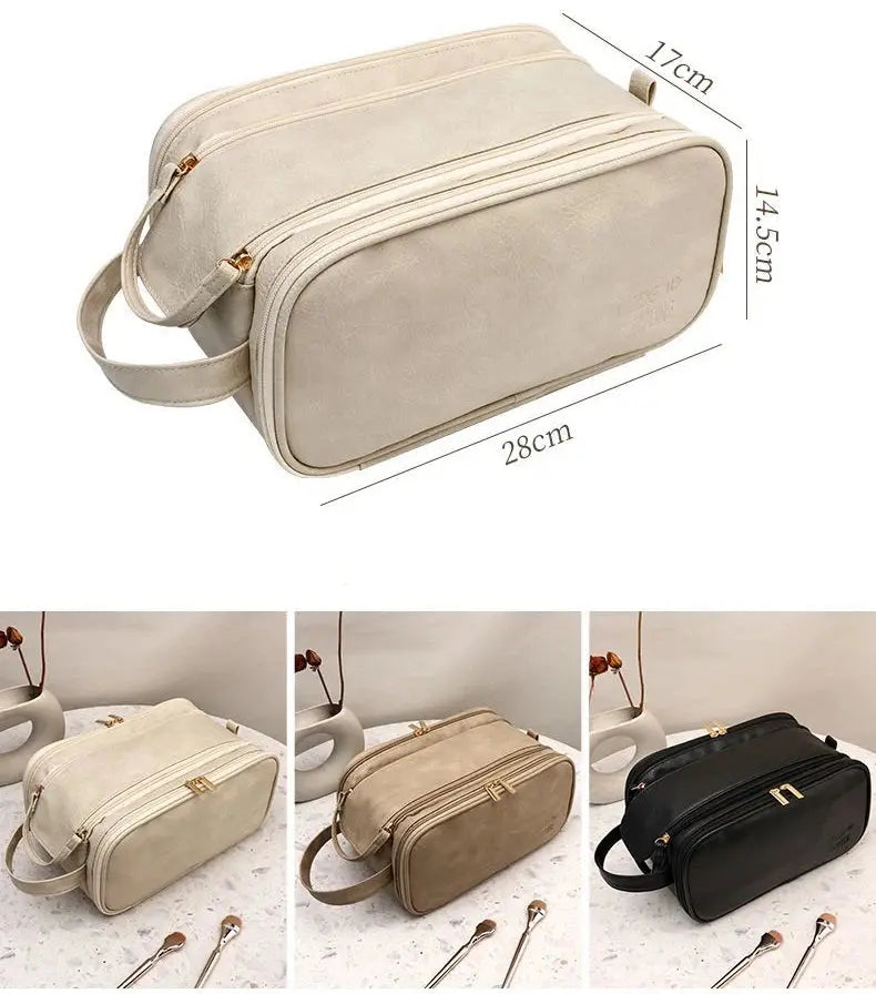 Multifunctional Makeup Bag For Women PU Leather Large Capacity Portable Double Zipper Travel Makeup Brush Toiletries Storage Bag TroussesToilette
