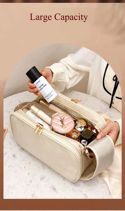 Multifunctional Makeup Bag For Women PU Leather Large Capacity Portable Double Zipper Travel Makeup Brush Toiletries Storage Bag TroussesToilette