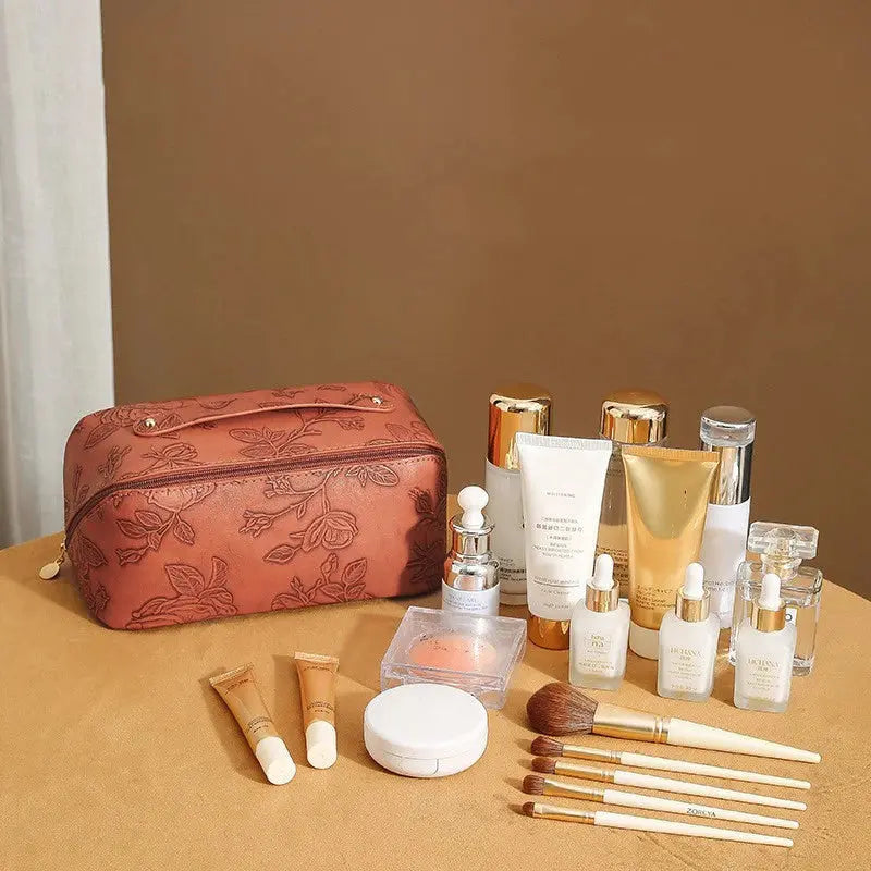 Vintage Flower Women Tote Cosmetic Bag Fashion Portable Pillow Makeup Orgainzer Pouch Washbag Large Capacity Travel Zipper Bag TroussesToilette