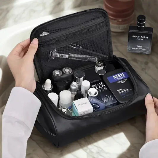 Trousse toilette homme cuir PU noir – Élégante & étanche - TroussesToilette