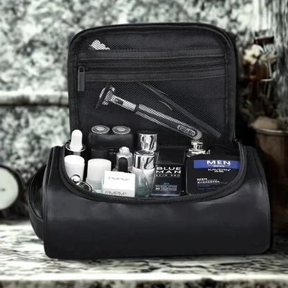 Trousse toilette homme cuir PU noir – Élégante & étanche - TroussesToilette